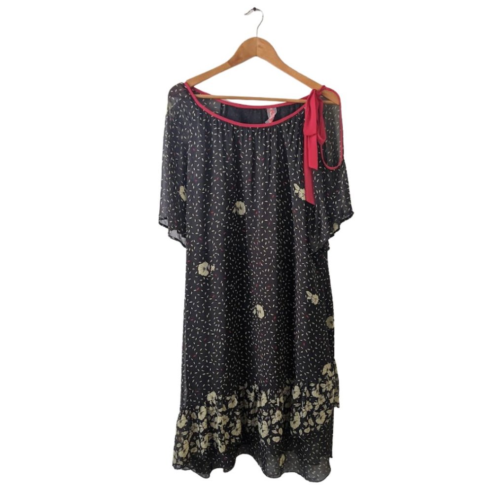 Free People Midi Dress in Black with Red Ribbon Size L